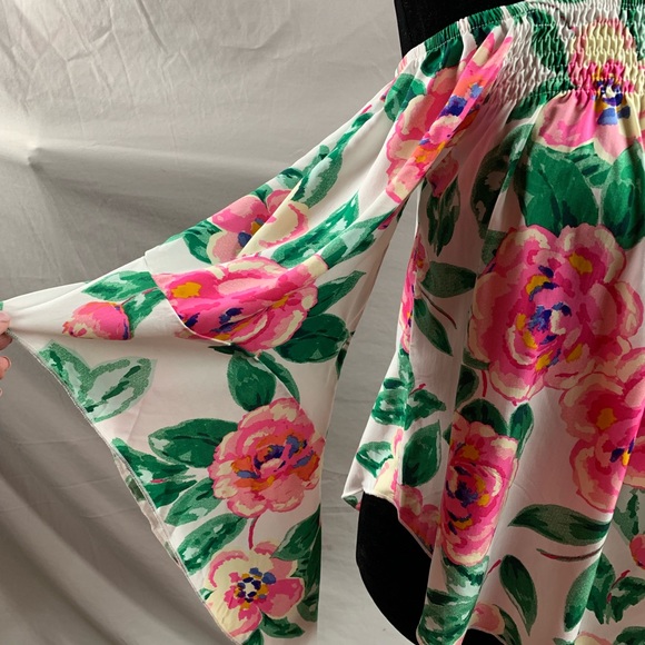 Floral Print Shirred Off Shoulder Flounce Sleeve Blouse - Picture 8 of 11